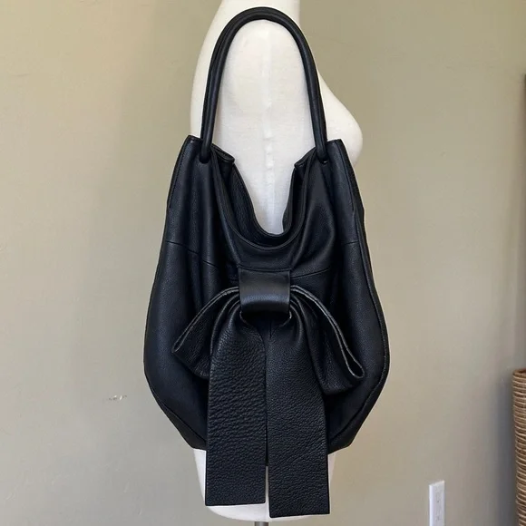 Leather Black Bow Shoulder Bag - Picture 1 of 11